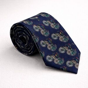 Bicycle Print Silk Tie Navy Italian Silk Novelty Cycling Career Wear Office